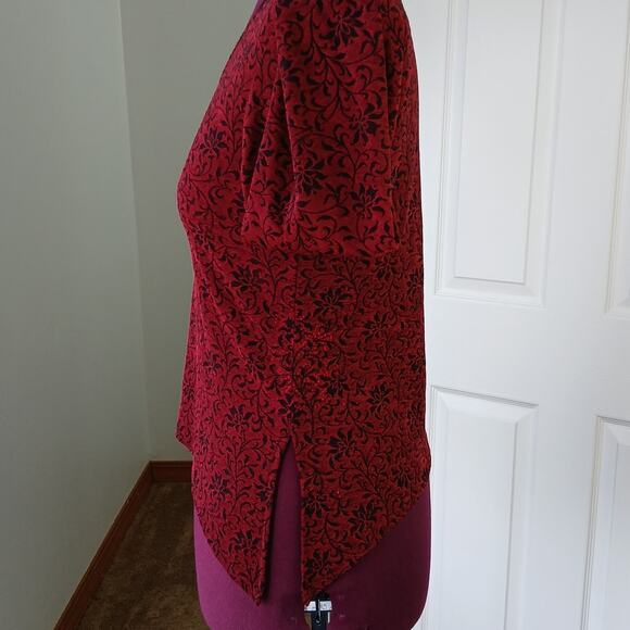 Rabbit Designs Vintage 80s Floral Blouse 10M long sleeve red black shoulder pads - Picture 7 of 16